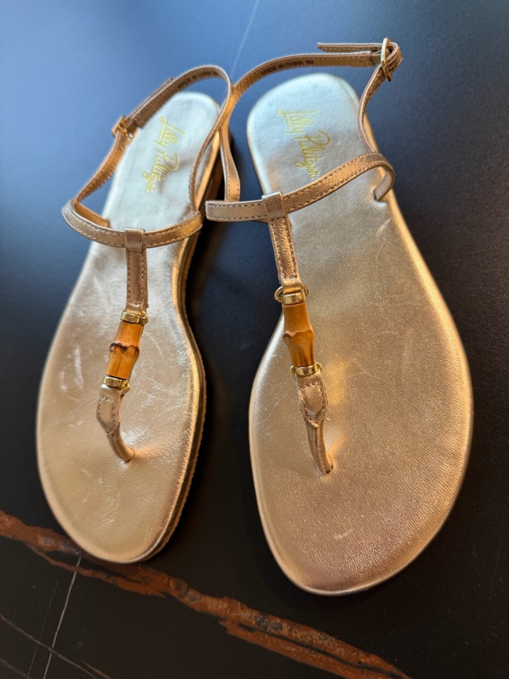 Lilly Pulitzer Gold T-Strap Sandals - Picture 11 of 11